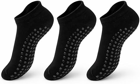 Myga 3 Pares de Calcetines de Yoga Antideslizantes para Yoga, Pilates, Fitness, Danza y Deportes con Suela de Gel para Entrenamientos descalzos Ideal para Gimnasio - Talla M, Negro