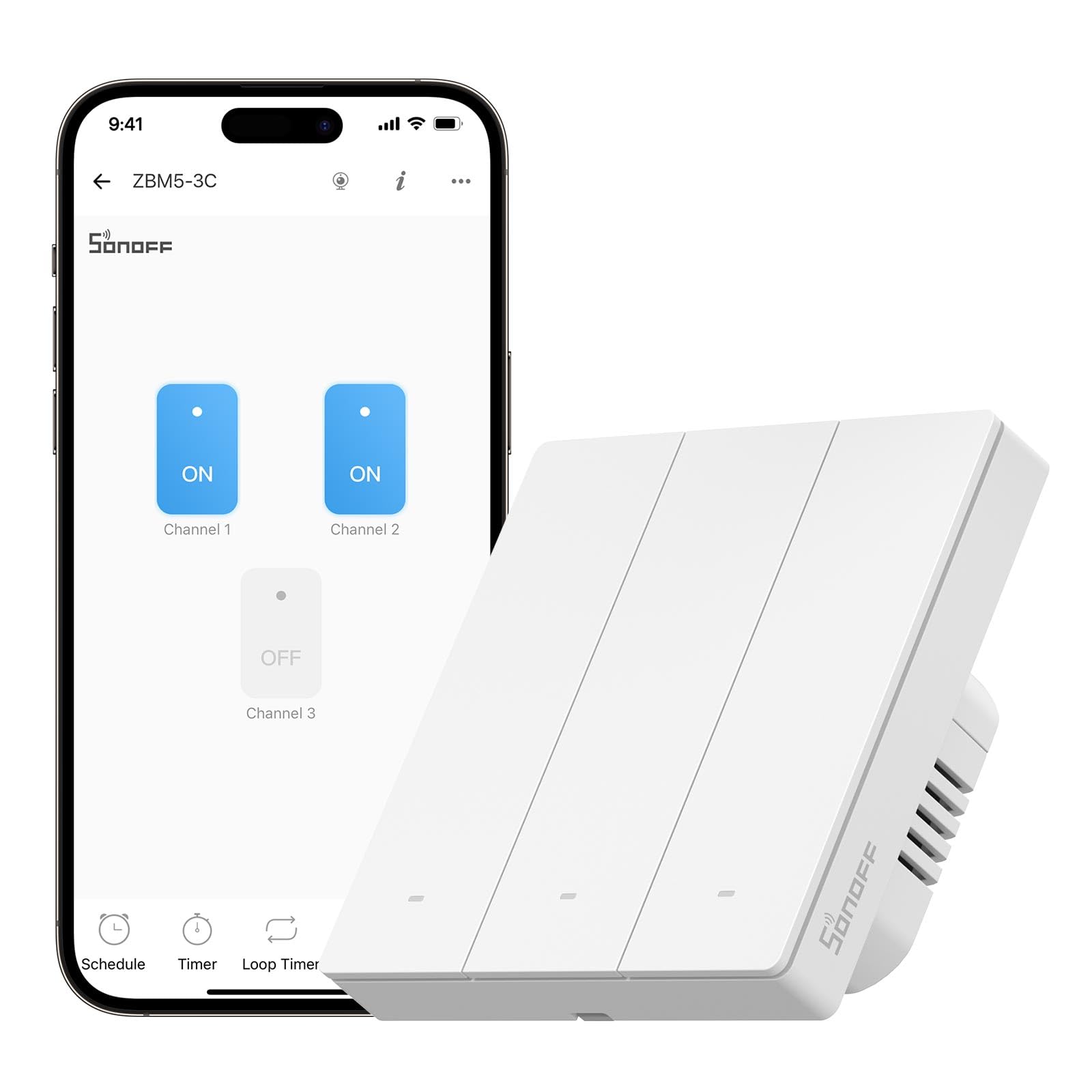 SONOFF SONOFF Zigbee Smart Light Switch, Erfordert SONOFF Zigbee Hub, Smart Switch, Ohne Nullleiter oder mit Nullleiter, APP Remote Control, Zigbee Switch ZBM5 86-Type,3-fach