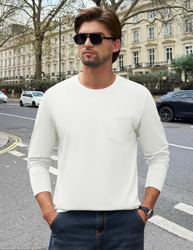 Cotrasen Men's Long Sleeve T-Shirts Cotton Casual T Shirts for Men Breathable Comfort Tee Shirts with Pocket4