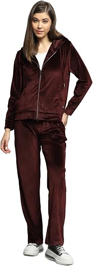 Monte Carlo Womens Solid Maroon Hooded Neck Full Sleeve Tracksuit 224067744-1