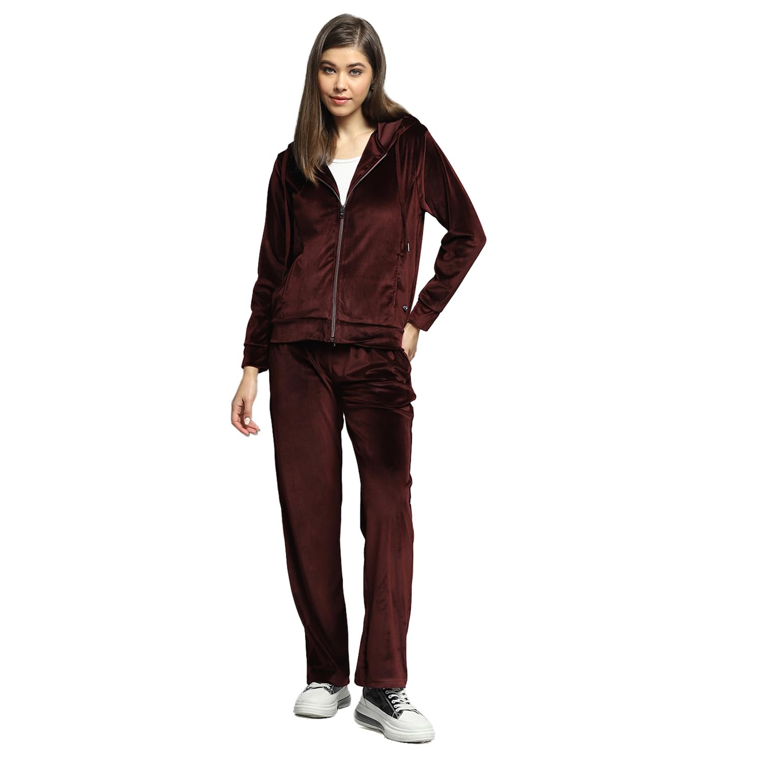 monte carlo Womens Solid Maroon Hooded Neck Full Sleeve Tracksuit 224067744-1-picture-10