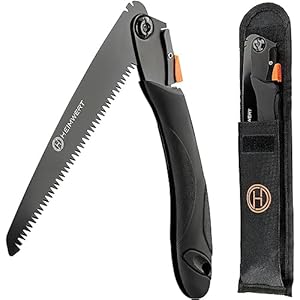 Heimwert Inklapbare Handzaag – Carbonstaal Zaagblad – Anti-Slip Handgreep – Houtzaag – Snoeizaag – Incl. Riemtas – Kamperen en Tuinieren – Zwart
