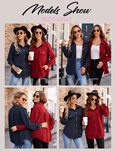 Vichyie Womens Shirts Shacket Casual Long Sleeve Corduroy Lapel Oversized Button Down Blouses Tops Jacket Coat Black M #TOP5