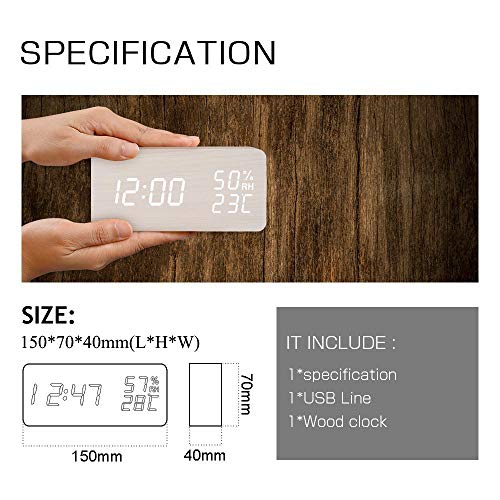 Tanouve Sveglia LED in Legno, Wood Cube Sveglia da...