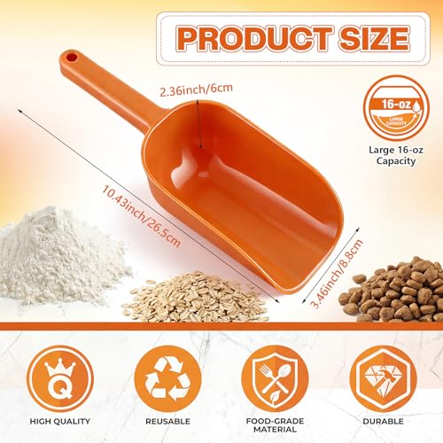 Ferrochef 8 Pack Plastic Hand Scoop Orange 16 oz Hand Scoop Durable Food-safe Utility Lightweight Shovel for Dry Goods, Pet Food, Flour, Sugar by Ferrochef - Image 2