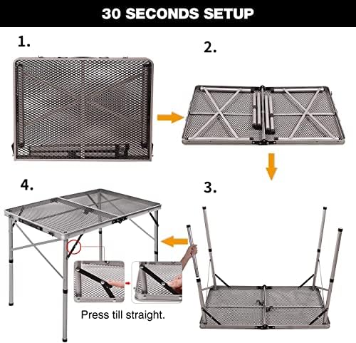 REDCAMP Folding Portable Grill Table for Camping, Lightweight Aluminum Metal Grill Stand Table for Outside Cooking Outdoor BBQ RV Picnic, Easy to Assemble with Adjustable Height Legs, Silver