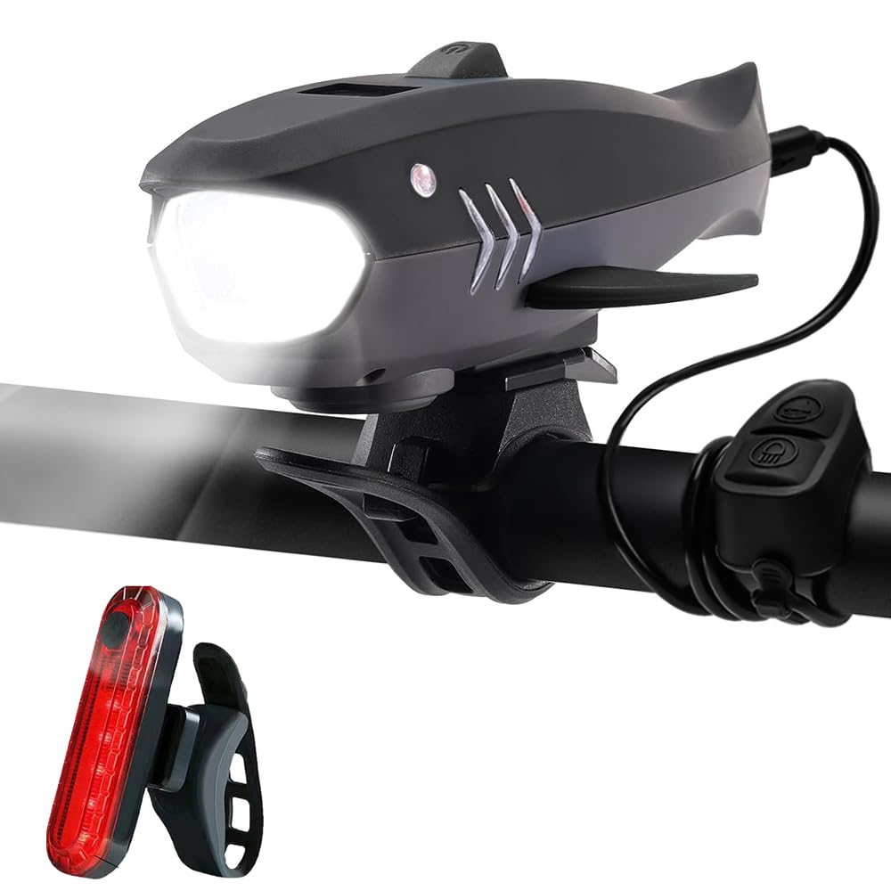 LESOVI Bike Horn with Light, 120dB Electric Bicycle Bell & 400LM Rechargeable Headlight, IPX4 Waterproof Kids Bike Accessories for Boys/Girls,