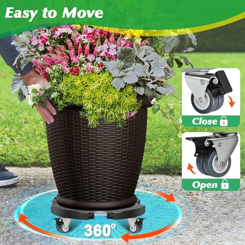 Linkax Pflanzenroller Ø 35-48cm, Rollbrett Pflanzen bis 150 KG, Untersetzer Blumentopf Gross Pflanzentopf mit Rollen für Außenbereich Sonnenschirmständer, Mülleimer, Regentonne, Wasserfass, Weinregal