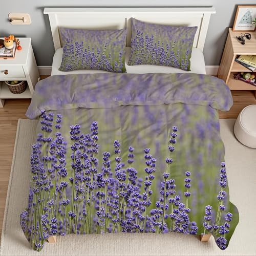Housse de couette 220x240 violet lavande microfibre douce 3 pièces Kg2357 - 4