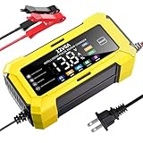 [Bebemax]パルス式 バッテリー充電器 12V 6A 自動電圧調整 過充防止 低電圧復活機能 自動車/バイク/建設機械用 リチウム鉄リン電池対応 日本語マニュアル付 PSE認証済 急速充電可能 黄色