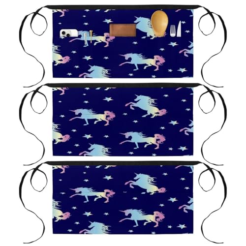 Tablier court de chef licorne lot de 3 avec 3 poches multicolore