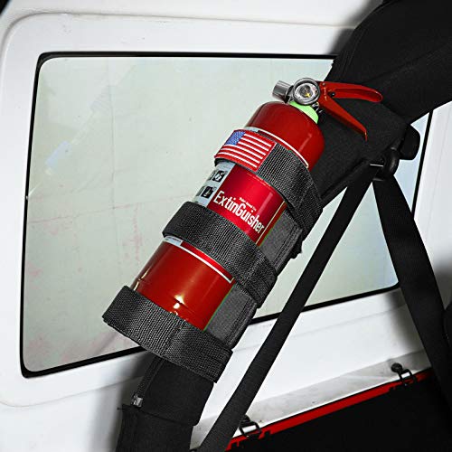 Voodonala for Jeep Roll Bar Fire Extinguisher Holder 2.5-3LB Adjustable Strap Bracket Mount for 1965-2021 Jeep Wrangler TJ CJ YJ JK JKU JL JLU JT, Black, 1pc