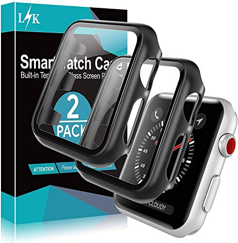 L?K 2 Pièces Coque+Protection Écran pour Apple Watch 44mm Series 6/5/4/SE, Case de Protection en Verre Trempé Intégré HD Clear Tout Autour de Protection