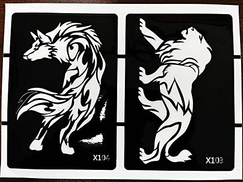 Kotbs 5 Sheets Henna Tattoo Stencil Kit Animals Pattern, 10Pcs Large Tiger Dragon Wolf Eagle Scorpion Temporary Glitter Airbrush Tattoo Stencils Tattoo Stickers For Body Arm Leg Paint Body Art #TOP1