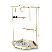 Organizer Gioielli In Acciaio Inox Con Vassoio Specchio | Dorato, 24x12x29 Cm, Per Collane E Bracciali