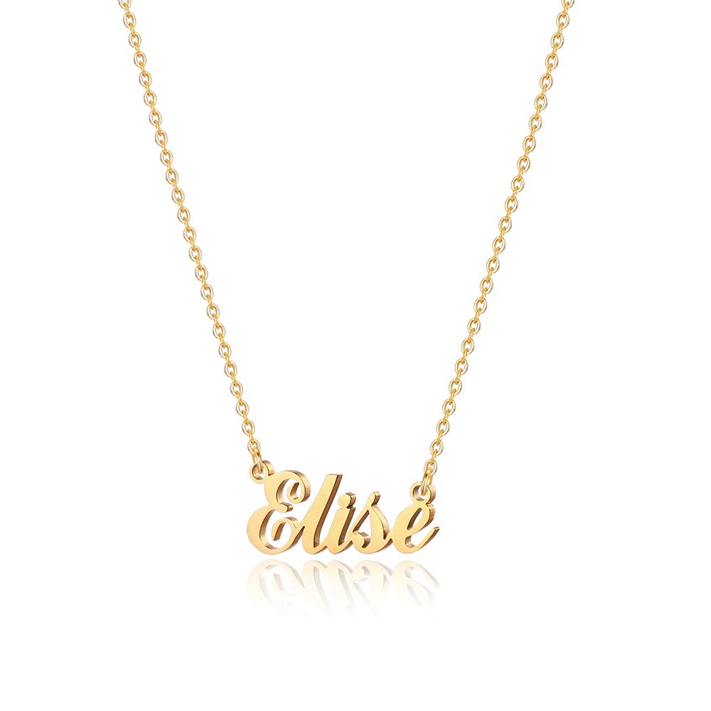 M MOOHAM Nameplate Elise Name Necklace for Her - 18K Gold Plated Stainless Steel Custom Elise Name Necklace Personalized Gifts for Her Customized Necklace Name