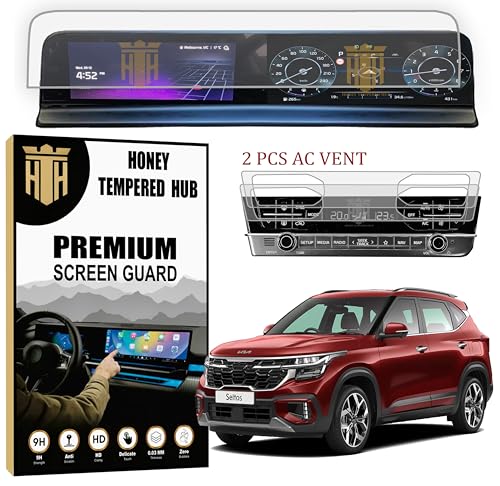 Image of Screen Guard For Kia Seltos Facelift [2023-2024] HTX Plus, GTX Plus, GTX+, HTX + Accessories Dual Screen infotainment system with AC Protection Guard Clear [Not Tempered Glass] 10.25 inch