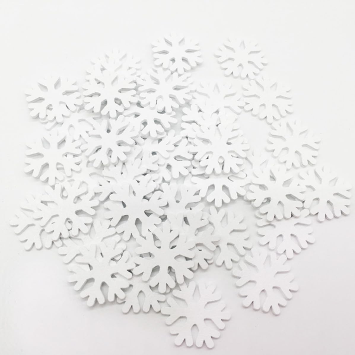 100pcs Wooden Snowflake Mini Craft Decorations Xmas White image 2