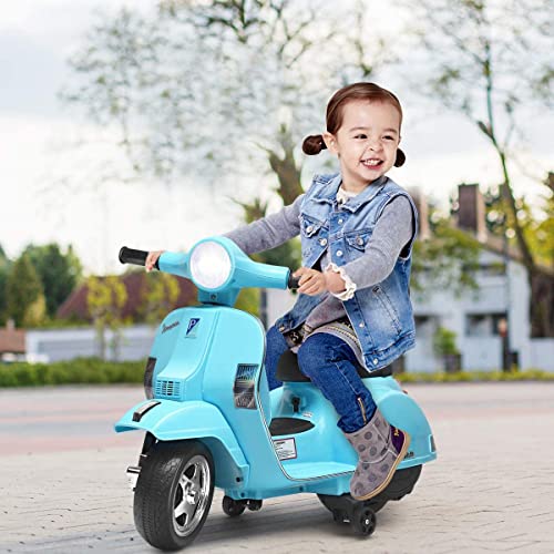Olakids Kids Vespa Scooter, 6V Ride On Motorcycle With Training Wheels, Music, Horn, Led Lights, Electric Battery Powered Toddlers Toy For Boys Girls (Green) #TOP1
