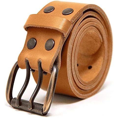 Logical Leather Men's Work Belt - Heavy Duty Genuine Full Grain Leather Double Prong Belts - Beige - 30/28 Pant Cover