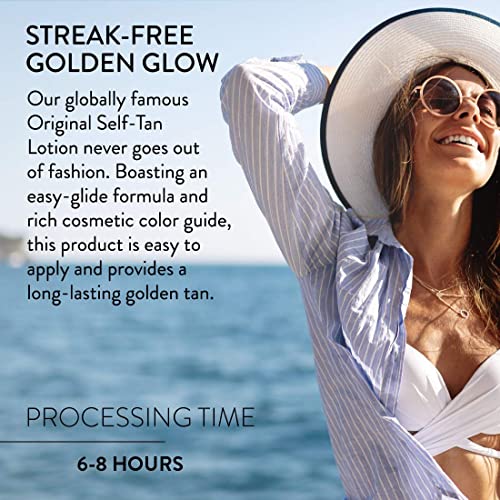 Fake Bake Original Self-Tanning Lotion Lasting Natural Looking Sunless Tanner For All Skin Tones Women & Men - Streak Free, Flawless Glow Includes Gloves For Easy Application - 6 oz