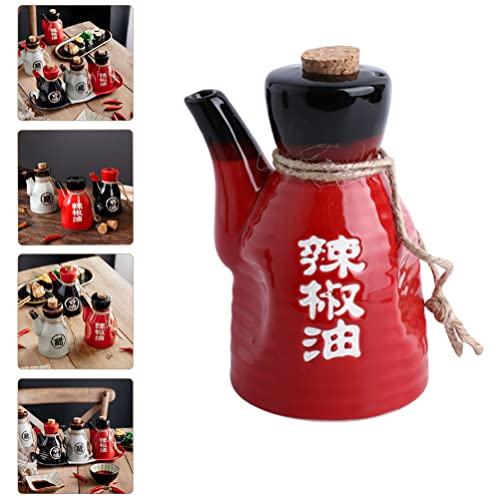 Packove 200Ml Japanese Ceramic Soy Sauce Dispenser Vinegar Bottle Red Porcelain Condiment Pot Olive Oil Decanter Seasoning Jar With Cork Stopper For Kitchen #TOP1