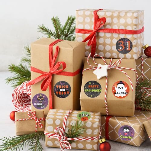 500 Stück Halloween Aufkleber Rolle (8 Motive) - Süße Kürbis, Fledermaus & Geisterspinnen Sticker für Party, Schule, Fensterdeko 2,5cm Vinyl Aufkleber für Kinder & Erwachsene, DIY Geschenk