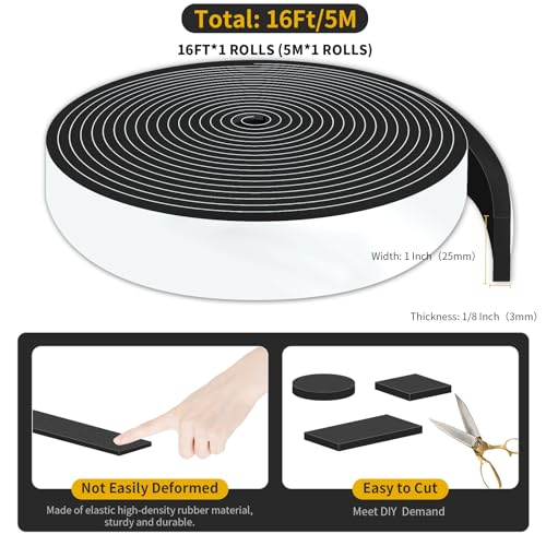 Image of Foam Weather Stripping Tape,High Density CR,1 in x 1 /8 in x 16 Ft | Weather Stripping Door Seal Strip for Insulating Door Frame, Window, Air Conditioner,Self Adhesive Sealing Weatherstrip,Black