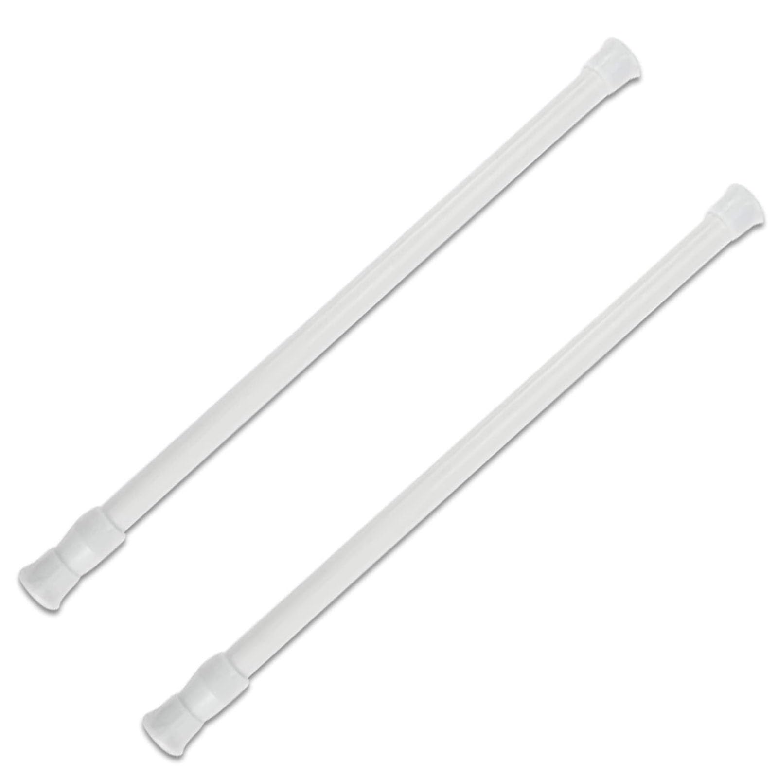 2Pcs Net Curtain Rods Extendable,Ajustable Extension Curtain Poles No Drill Short Spring Telescopic Curtain Rod,Tension Cupboard Rods for Bookshelf Wardrobe Bathroom(White,30-50cm)