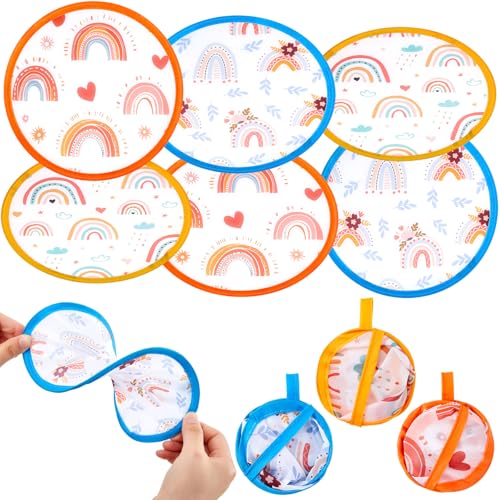 Namalu 6 abanicos redondos plegables de mano, estilo japonés, para verano, plegables, para regalo de boda, juegos al aire libre, decoración de festivales, recuerdos de fiesta (colores arcoíris
