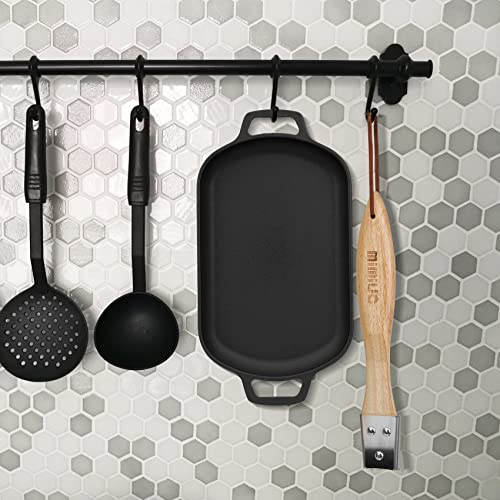 Mimiuo Cast Iron Sizzler Pan, 14 Inch Non-Stick Sizzling Fajita Skillet Rectangular Griddle Pan With Removable Handle For Pizza Oven Stove Cooking Grilling Meats Seafood #TOP6