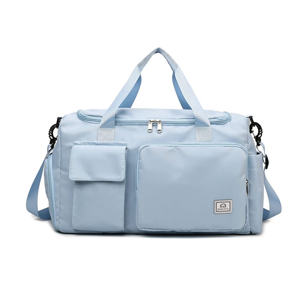 Hixingo Gym Bag with Shoe Compartment and Wet Pocket, Travel Duffle Bag for Men and Women 35L Waterproof Light Weight Sports Bags for Swimming Football Basketball (Light blue,35L)