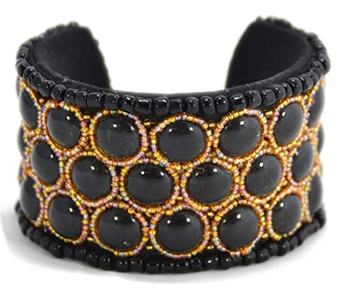 Bracelet ouvert noir rigide plat en porcelaine : un jonc confortable qui ne pivote jamais