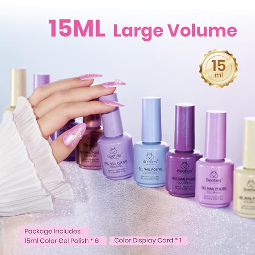 Image of beetles Pearl Gel Polish Set - Ocean Whisper Collection, 15ML Full Size Shimmer White Pink Purple Mermaid Nail Swirl Shell Thread Polish Soak Off Uv Gel Polish Effect DIY Manicure Gift for Women