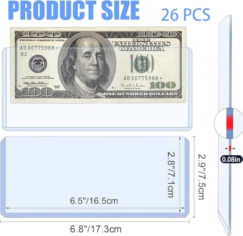 26 fundas rígidas transparentes para billetes, 6.5x2.8 pulg. miniatura 2