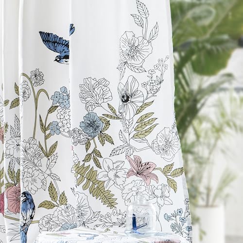 Image of Tranquebar Curtain Co. Window Curtains 6 Feet, 60-65% Room Darkening, Blue Floral & Bird Print, Cotton Curtains for Window, Cotton Curtains 6 Feet Long Set of 2, BackTab Loops, Dia (183 cm) - Set of 2