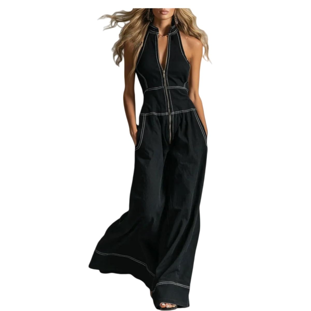 Salopette Donna Estiva,Tuta Da Donna Casual Ampia Con Tasche, Spalline, Pantaloni Eleganti