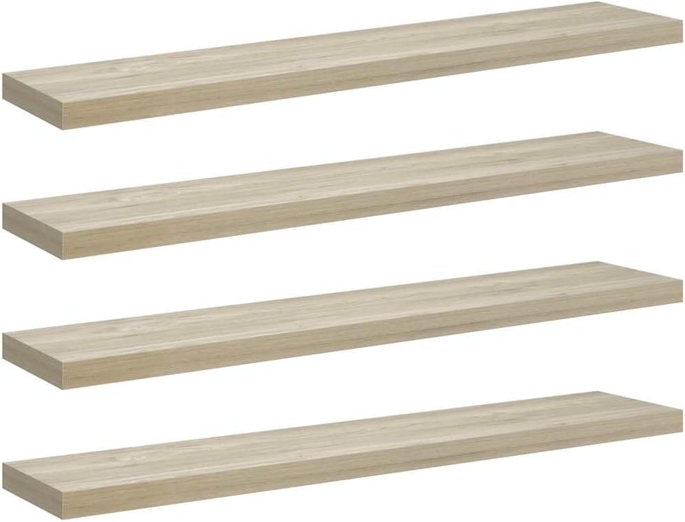 Honeycomb Oak Floating Wall Shelves Set of 4, Large 9.3x47.2x1.5 Inch MDF Wood, Modern Ledge Shelves for Living Room, Bedroom, Bathroom Decor