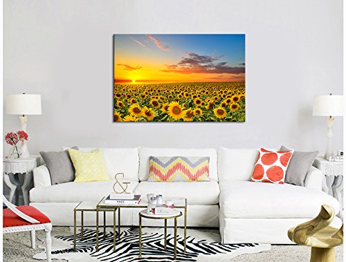 Sechars Sunflower Canvas Wall Art Sunrise In Field Landscape Picture Painting Print Modern Living Room Decor,Framed Ready To Hang #TOP3