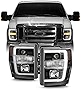 AKKON - For 2008-2010 F250 F350 F450 F550 Superduty Black LED Tube Projector Headlights Driver+Passenger Pair