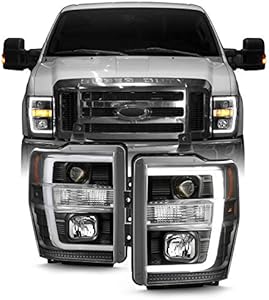 AKKON - For 2008-2010 F250 F350 F450 F550 Superduty Black LED Tube Projector Headlights Driver+Passenger Pair