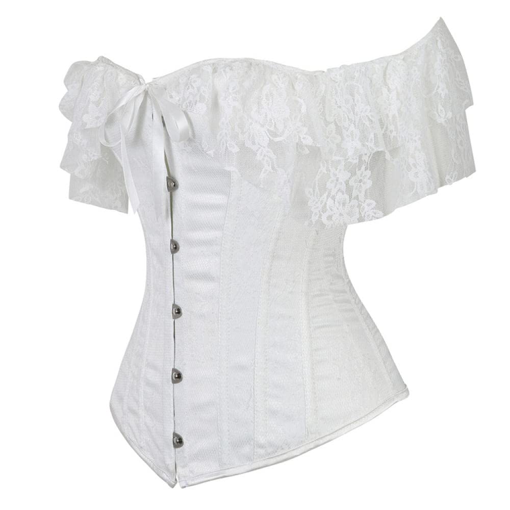 Korsetts-De Palace One-Shoulder-Spitze-Mesh-Kurzarm-Korsett Sexy Bühnen-Performance-Kunststoff-Top-Knochen-Kleidung