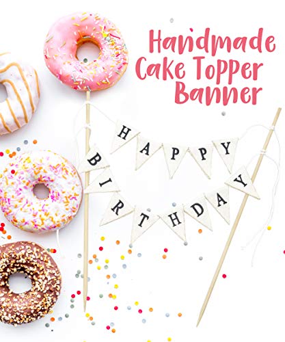 Tecca Happy Birthday Cake Topper Banner With White Burlap Bunting Flags. Handmade Food-Grade Safe Gender Neutral Party Decorations. Pre-Assembled And Reusable For Any Age Or Themed Party. #TOP4