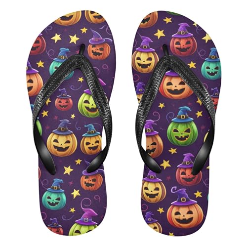 Burbuja Colorful Jack O Lantern Pumpkins Flip Flops for Women Men, Soft Thong Sandals Rubber Slippers for Pool Beach Essentials