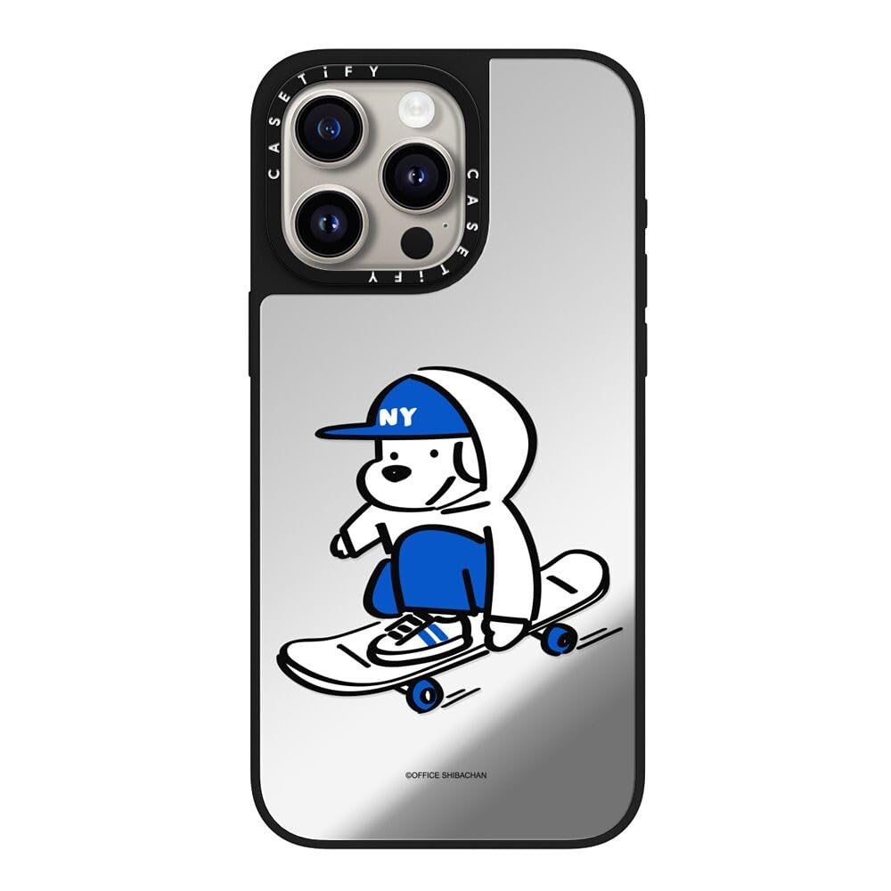 CASETiFY Magsafe 対応ミラー iPhone 15 Pro Max ケース [反射性 / 1.5mからの落下試験をクリア / Magsafe に対応] - Skater John (Enjoy Life) - シルバー (ブラックバンパー)