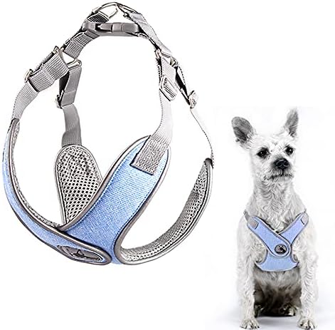 Dog Harness No-Pull Pet Harness with 2 Leash Clips Reflective Vest Harness Adjustable Soft Padded Pet Vest Oxford Material for Small Medium Large Dog（Blue M）