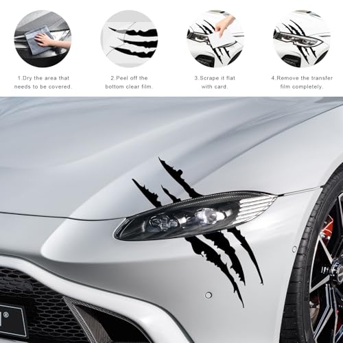 Image of 2 PCS Claw Mark Decals for Car, Headlight Sticker Waterproof Vinyl Stripes Scratch Decal, Monster Claw Scratch Mark Sticker Car Exterior Decor for SUV Pickup Truck (Black)