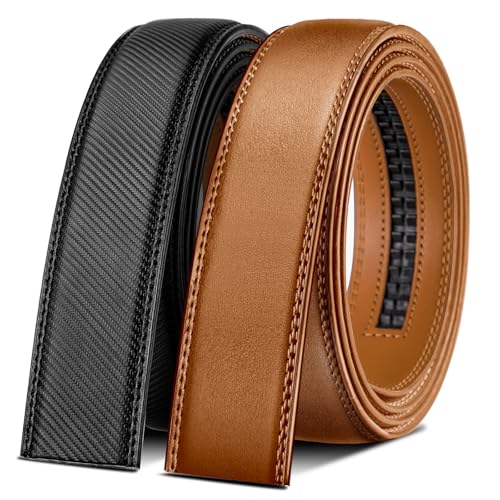 BULLIANT Ceinture Homme 2 Paquet, Ceinture Automatique en Cuir pour Hommes Largeur 35mm Cadeau Box,Taille Ajustable(Noir/Orange Marron,140cm/36-48" taille réglable)