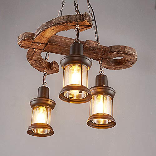 Lakiq Industrial Hanging Lantern Chandelier 3 Lights Loft Wooden Anchor Pendant Lighting Fixture For Kitchen Bar Restaurant #TOP4