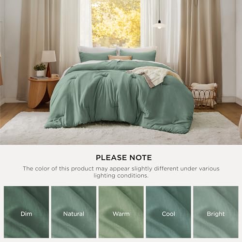 Image of Bedsure Super King Plus Comforter Set, Sage Green Soft Prewashed Bedding for All Seasons, 3 Pieces GentleSoft Bed Set, 1 Lightweight Comforter (128 inchx120 inch) and 2 Pillowcases (20 inchx36 inch)